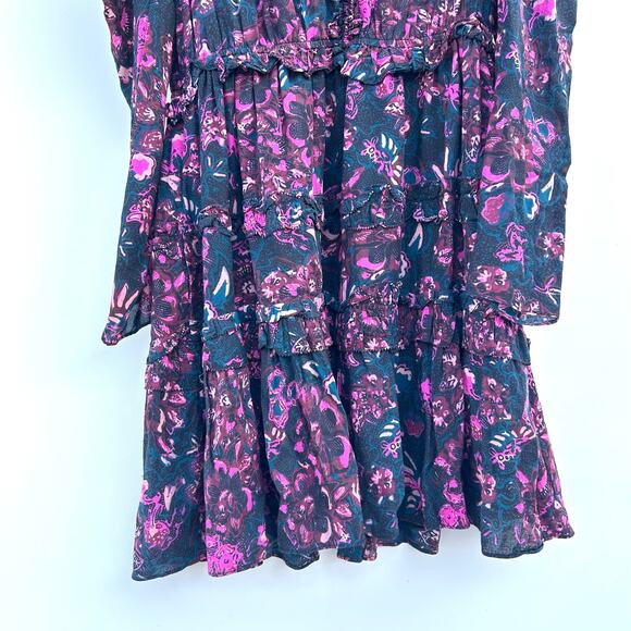 Ulla Johnson Prissa Long Sleeve Ruffle Puff Shoulder Mini Shirt Dress Midnight 4 - Picture 8 of 10